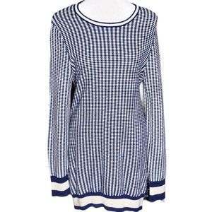 Equipment Femme Long Sleeve Knit Dress Navy Blue White Women's Small
